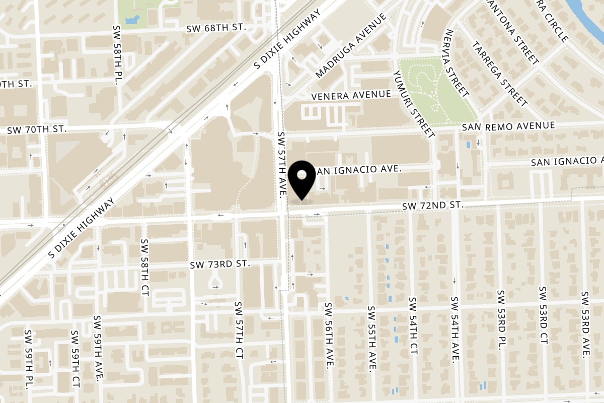 Map showing the location of Adriano's Sunset on 1573 Sunset Dr in Miami
