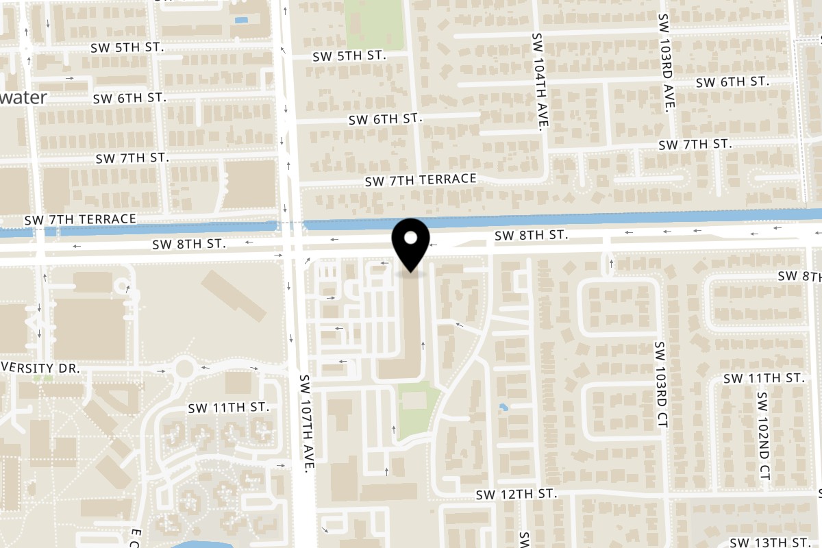 Map showing the location of Adriano's Miami - FIU Plaza on 10524 SW 8th St in Miami